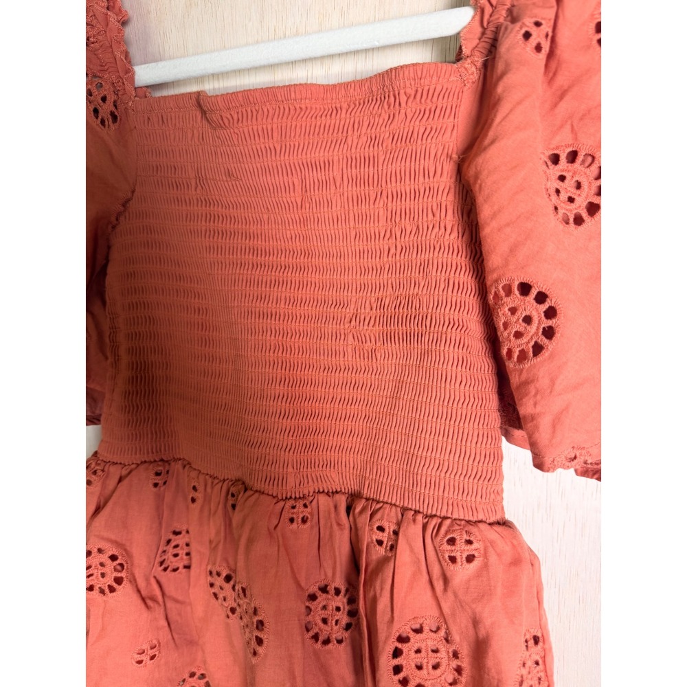 C+A Los Angeles Eyelet Peplum Top Womens Small Terracotta Excellent Smocked Boho - Picture 2 of 6